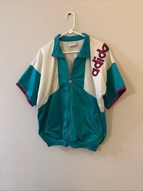adidas Teal, White & Pink Short-Sleeve Zip Track Jacket